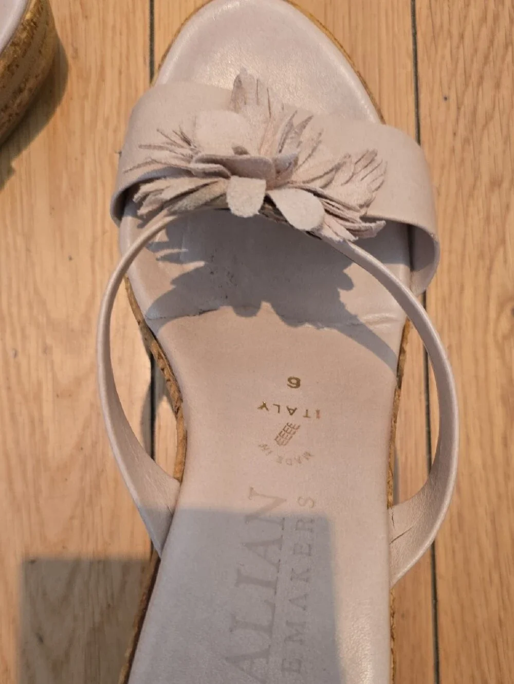 Italian Shoemakers Lavender Gray Floral Cork Wedge Sandals